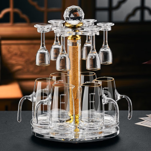 中式白酒分酒器套装透明款6壶6杯+水晶杯架